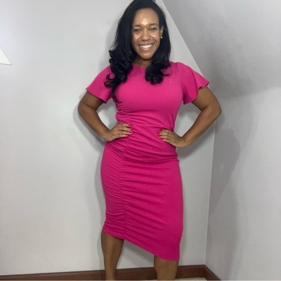 RACHEL Rachel Roy Dresses & Skirts - Rachel Roy pink midi dress flutter sleeve fitted bodycon fuchsia dress barbie